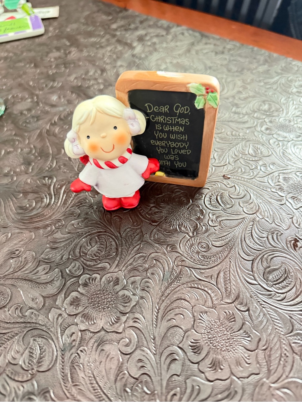 Dear god kids.  Holiday Chalkboard Angel Figurine - White & Red